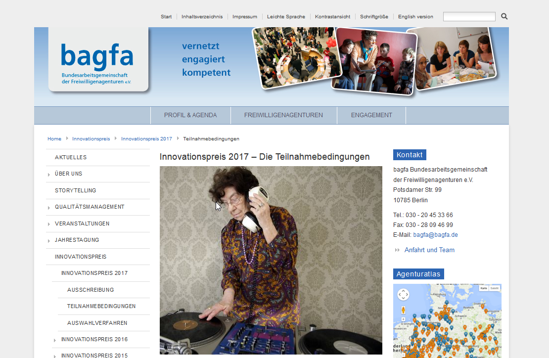 Screenshot der Website der bagfa
