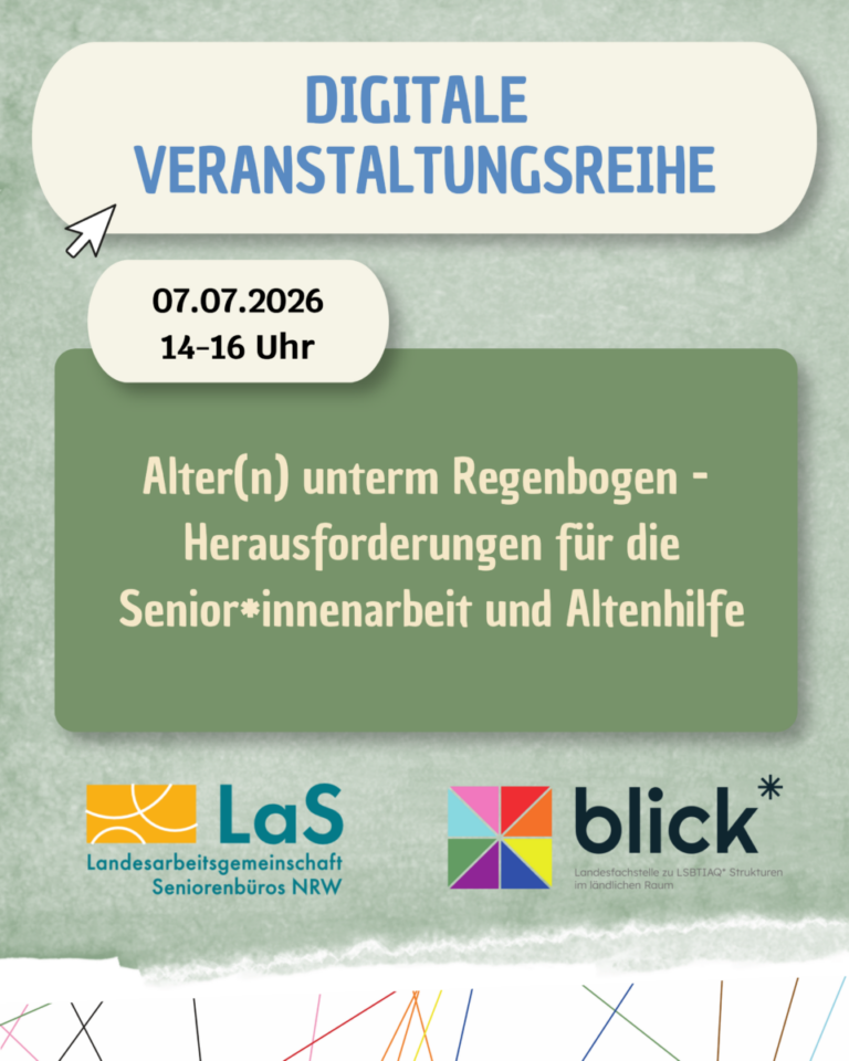 Vielfalt in der Senior:innenarbeit: Digitale Veranstaltung „Alter(n) unterm Regenbogen – Herausforderungen für die Senior*innenarbeit und Altenhilfe“
